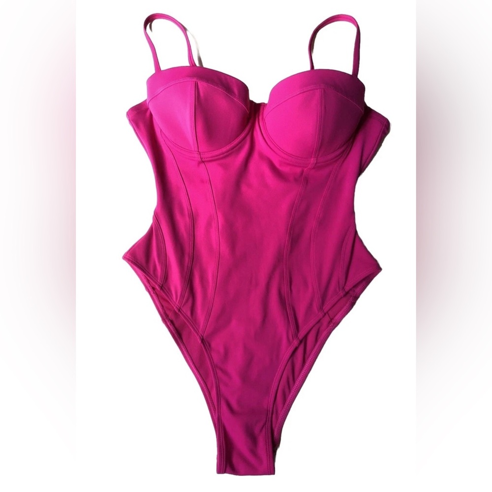 TA3 Hot Pink Pushy hi Leg One Piece Swimsuit Underwire Corset S Reg/Long B/C